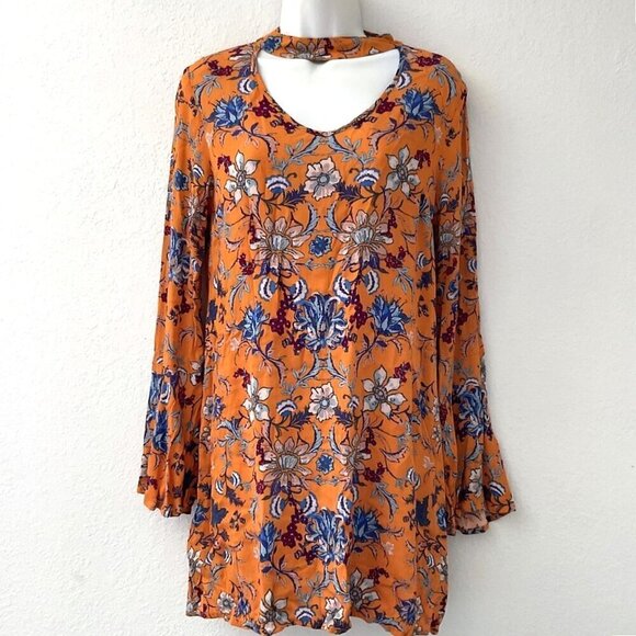 NEW BOHO FLORAL  CHOCKER MINI DRESS TUNIC - Picture 1 of 13